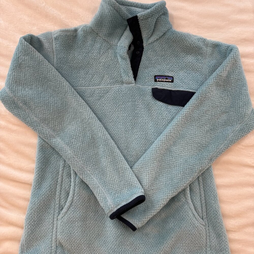 Patagonia Synchilla Snap-T Fleece Pullover Women’s M Aqua Blue Navy Trim